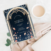 ヴィンテージ素朴アーチグリーンリーフローラアールヌーボー 招待状