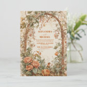 ヴィンテージ素朴アールヌーボー結婚フローラ 招待状 (スタンド正面)
