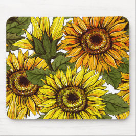ヴィンテージ素朴イエローオレンジヒマワリ マウスパッド