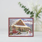 ヴィンテージ素朴ウィンタークリスマスカントリーストア ポストカード (スタンド正面)