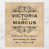 ヴィンテージ素朴ウェディングモノグラムボトルの好意 ワインラベル (シングルラベル)