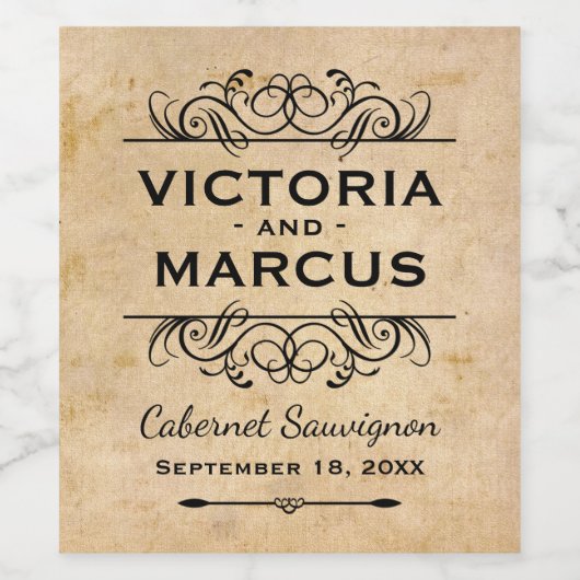 ヴィンテージ素朴ウェディングモノグラムボトルの好意 ワインラベル (シングルラベル)