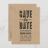 ヴィンテージ素朴ウェディング日付ポストカードの保存 案内ポストカード (正面/裏面)