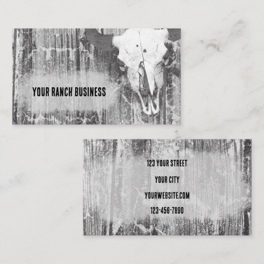 ヴィンテージ素朴ウエスタンブラックアンドホワイトブルスカル 名刺 (正面/裏面)