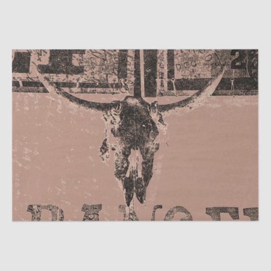 ヴィンテージ素朴ウエスタンブルスカルブラウン動揺して 薄葉紙 (正面)