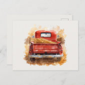 ヴィンテージ素朴ウォーターの赤い農業用トラックと干し草 ポストカード (正面/裏面)