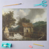 ヴィンテージ素朴ウォーターミルアンティーク景観 薄葉紙 (クラフト)