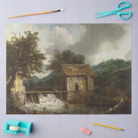 ヴィンテージ素朴ウォーターミルアンティーク景観 薄葉紙 (クラフト)