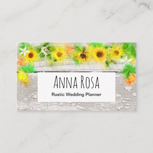 ヴィンテージ素朴ウッドサンフラワーズレモン柑橘類 名刺 (正面)