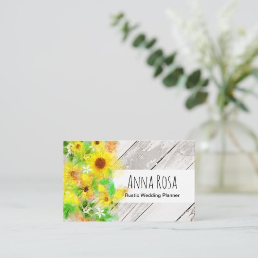 *~*ヴィンテージ素朴ウッドサンフラワーレモンシトラス 名刺 (スタンド正面)