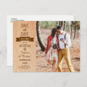 ヴィンテージ素朴ウッドタイポグラフィ写真の保存日付 案内ポストカード (正面/裏面)