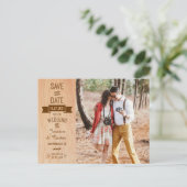 ヴィンテージ素朴ウッドタイポグラフィ写真の保存日付 案内ポストカード (スタンド正面)