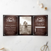 ヴィンテージ素朴ウッドタンデム結婚自転車の写真 三つ折り招待状 (内部)