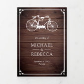 ヴィンテージ素朴ウッドタンデム結婚自転車の写真 三つ折り招待状 (カバー)