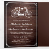 ヴィンテージ素朴ウッドタンデム結婚自転車の写真 三つ折り招待状 (内部最初)