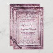 ヴィンテージ素朴ウッドフレームパープルウェディング招待状 招待状 (正面/裏面)