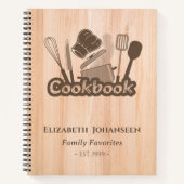 ヴィンテージ素朴ウッドブラウン料理レシピクックブック ノートブック (正面)