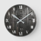 ヴィンテージ素朴ウッドブラックファームハウス ラウンド壁時計 (正面)