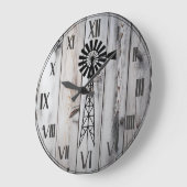 ヴィンテージ素朴ウッドホワイトファームハウスと風車 ラージ壁時計 (傾斜)