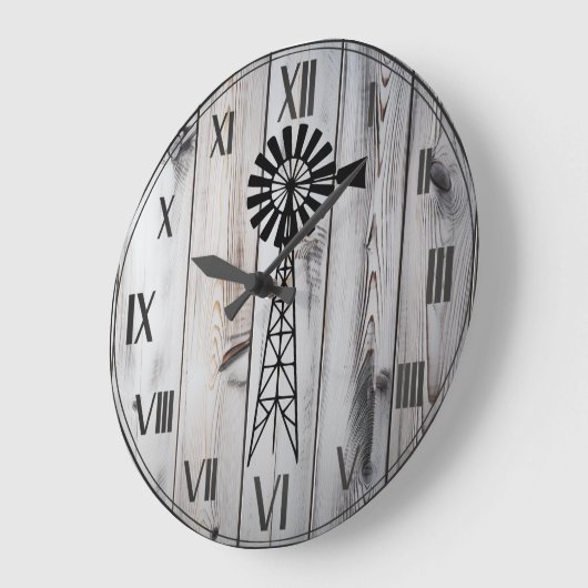 ヴィンテージ素朴ウッドホワイトファームハウスと風車 ラージ壁時計 (傾斜)