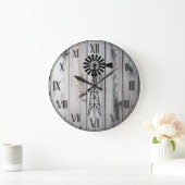 ヴィンテージ素朴ウッドホワイトファームハウスと風車 ラージ壁時計 (ホーム)