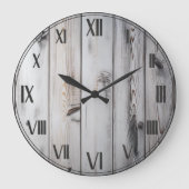 ヴィンテージ素朴ウッドホワイトファームハウス ラージ壁時計 (正面)