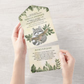 ヴィンテージ素朴ウッドランドかわいいアライグマ赤ちゃんシャワー オールインワン招待状 (貼ってはがせる)