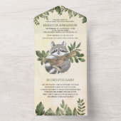 ヴィンテージ素朴ウッドランドかわいいアライグマ赤ちゃんシャワー オールインワン招待状 (内側)