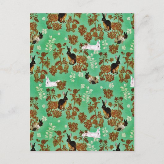 ヴィンテージ素朴ウッドランドフラワーズバニーラビット ポストカード (正面)