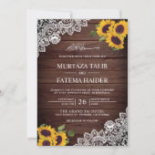 ヴィンテージ素朴ウッドレースヒマワリ結婚ーム 招待状 (正面)