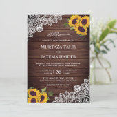 ヴィンテージ素朴ウッドレースヒマワリ結婚ーム 招待状 (スタンド正面)