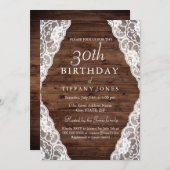 ヴィンテージ素朴ウッドレース30歳招待状 招待状 (正面/裏面)