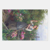 ヴィンテージ素朴ウーマンフランスのファームハウスデクページ ラッピングペーパーシート (正面3)