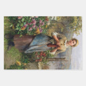 ヴィンテージ素朴ウーマンフランスのファームハウスデクページ ラッピングペーパーシート (正面2)