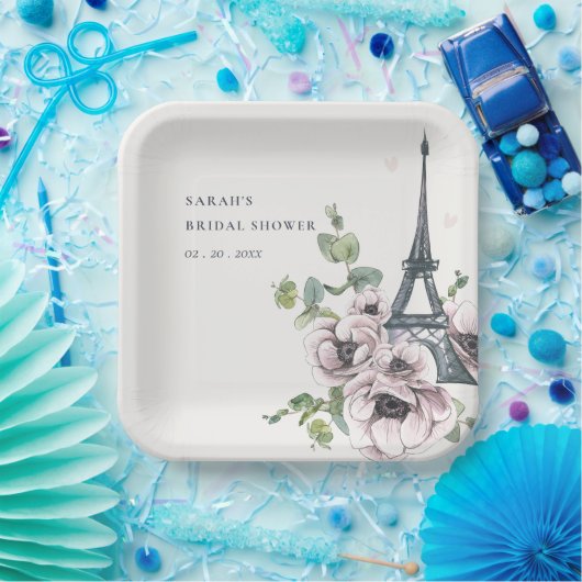 ヴィンテージ素朴エッフェルタワーフローラブライダルシャワー ペーパープレート (パーティー)