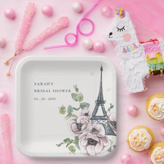 ヴィンテージ素朴エッフェルタワーフローラブライダルシャワー ペーパープレート (パーティー)