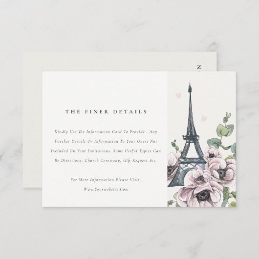 ヴィンテージ素朴エッフェルタワー結婚フローラ詳細 エンクロージャーカード (正面/裏面)