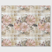 ヴィンテージ素朴エフエマピンクフローラ ラッピングペーパー (フラット)