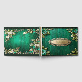 ヴィンテージ素朴エメラルドグリーン金ゴールド結婚の花 ゲストブック (全面)