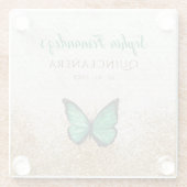 ヴィンテージ素朴エメラルドグリーン金ゴールド蝶 ガラスコースター (裏面)