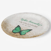 ヴィンテージ素朴エメラルドグリーン金ゴールド蝶 ペーパープレート (アングル)