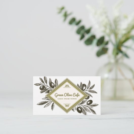 ヴィンテージ素朴オリーブの枝フレームレストラン 名刺 (スタンド正面)