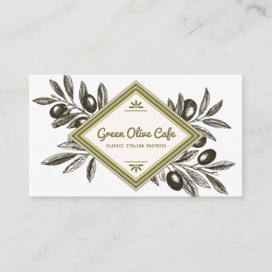 ヴィンテージ素朴オリーブの枝フレームレストラン 名刺 (正面)