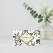 ヴィンテージ素朴オリーブブランチイラストレーションカフェ 名刺 (スタンド正面)