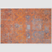 ヴィンテージ素朴オレンジと青の織物パターン 薄葉紙 (正面)