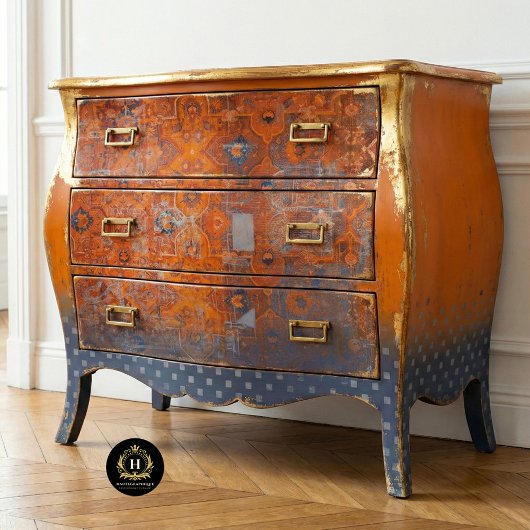 ヴィンテージ素朴オレンジと青の織物パターン 薄葉紙