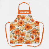 ヴィンテージ素朴オレンジオータムフラワーパターン エプロン (正面)