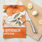 ヴィンテージ素朴オレンジオータムフラワーパターン キッチンタオル (四つ折り)