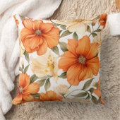 ヴィンテージ素朴オレンジオータムフラワーパターン クッション (ブランケット)