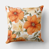 ヴィンテージ素朴オレンジオータムフラワーパターン クッション (裏面)